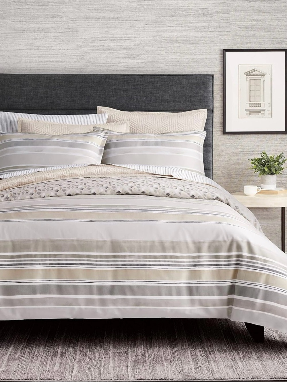 Scott Living 3pc Duvet Cover Set Stripe Reversible Cotton King Tan/Beige